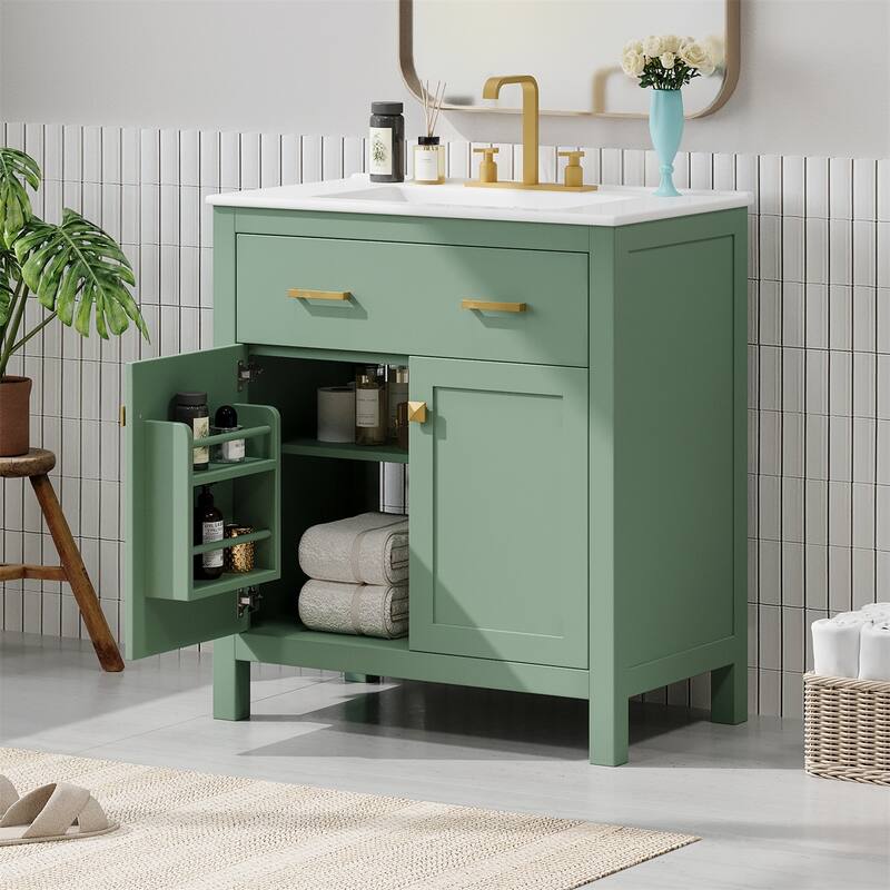30-inch Bathroom Vanity with Ceramic Sink, 2 Doors, Soft Close Doors