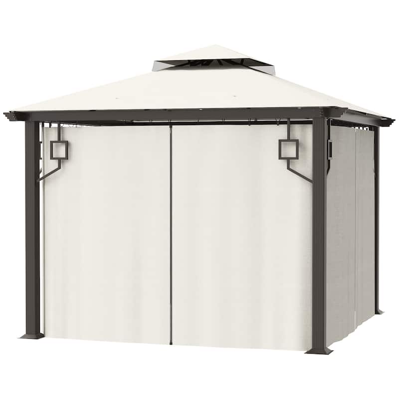 Brown Outdoor Gazebo with Aluminum and Steel Frame and Mesh Panels 16 Support Stakes - 9.7' L x 9.7' W x 8.8' H