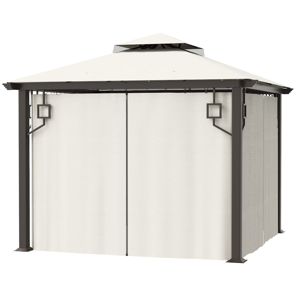 Brown Outdoor Gazebo with Aluminum and Steel Frame and Mesh Panels 16 Support Stakes - 9.7' L x 9.7' W x 8.8' H
