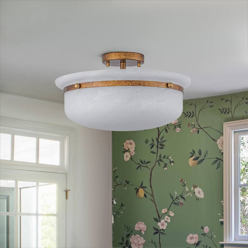 15'' W 3-Light Frosted Opal Glass Semi Flush Mount