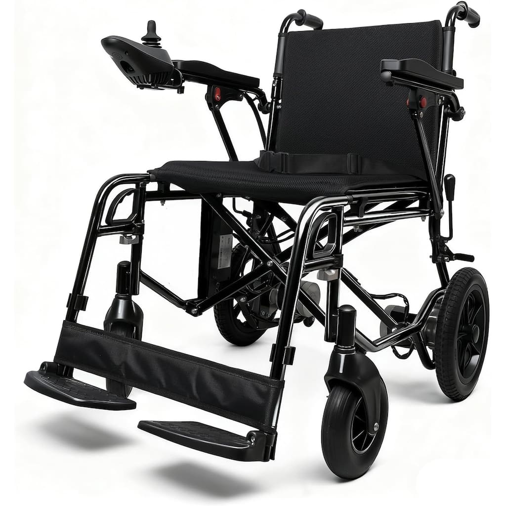 ELEMOVE Electric Wheelchairs 180W Brushless Motor, 8-inch Front & 12-inch Rear Tires, Easy Folding & Multi-Road Adaptability