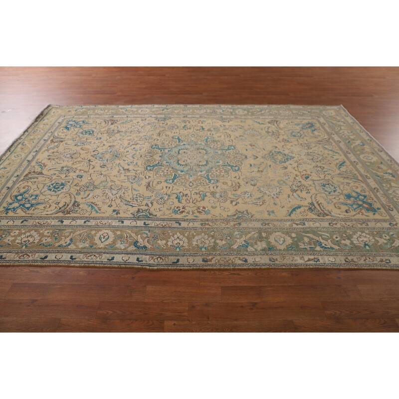 Distressed Tabriz Persian Vintage Area Rug Handmade Wool Carpet - 6'8"x 10'2"