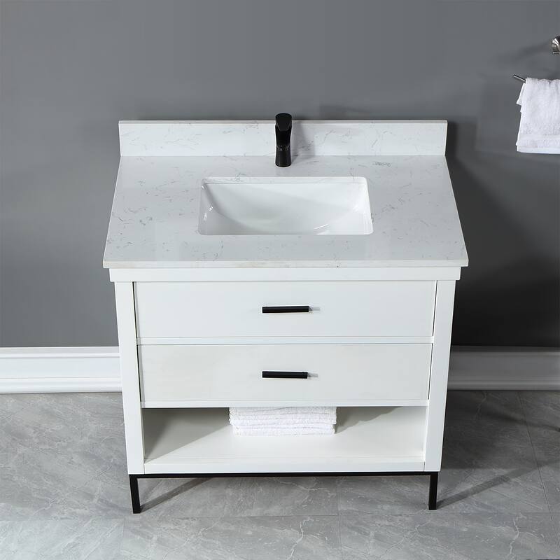 Altair Kesia Bathroom Vanity with White Composite Stone Top without Mirror