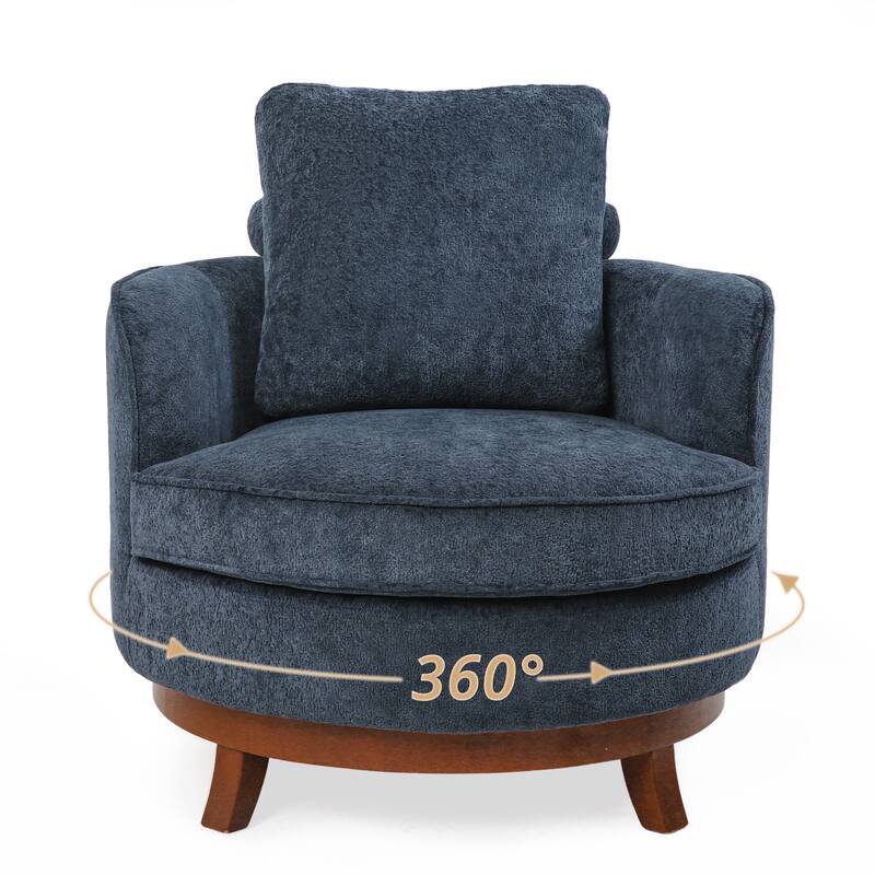 Set of 2 Comfortable Upholstered Swivel Chair with Soft Chenille and Wood Base