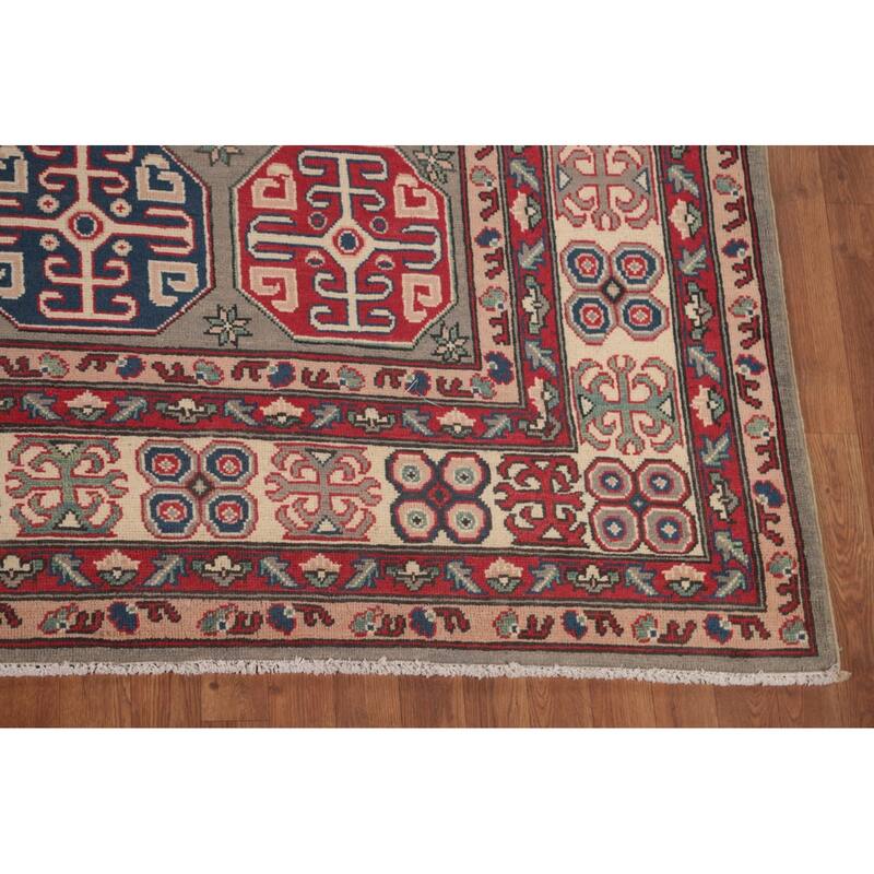 Kazak Oriental Area Rug Hand-Knotted Geometric Wool Carpet - 8'10" x 11'9"