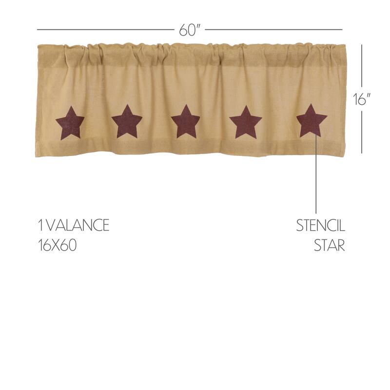 Burlap with Stencil Stars Valance - Natural/Country Black - 16x60