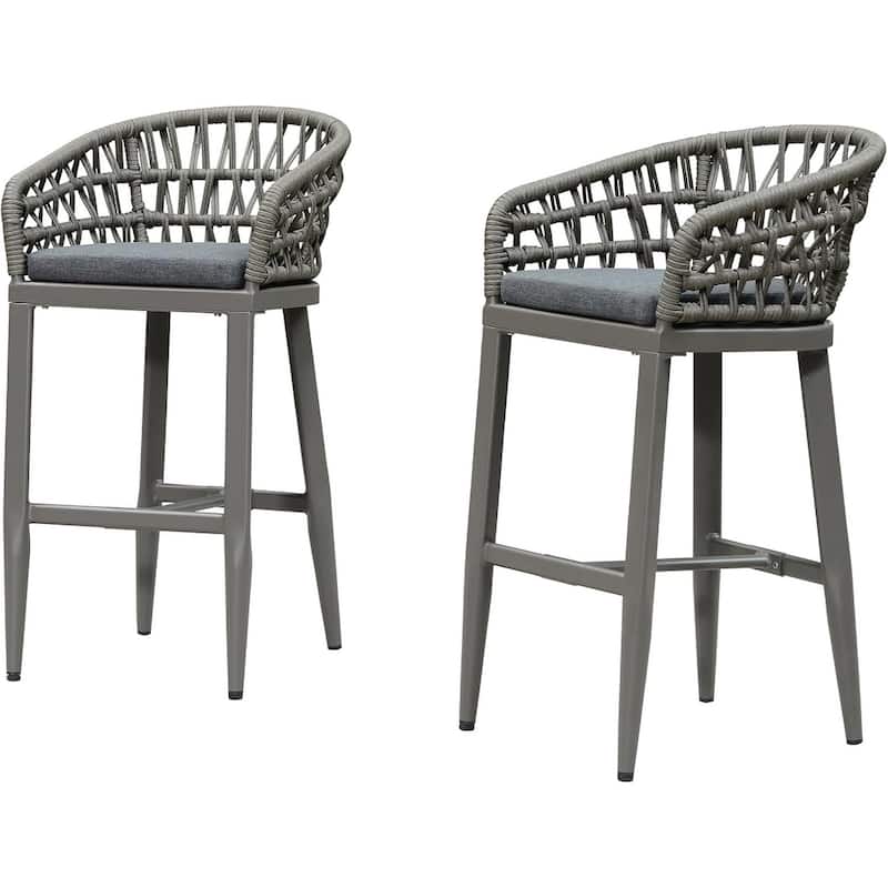 PURPLE LEAF Outdoor Dining Chairs Set of 2 Patio Bar Stools - Smoke Grey-Hight stool