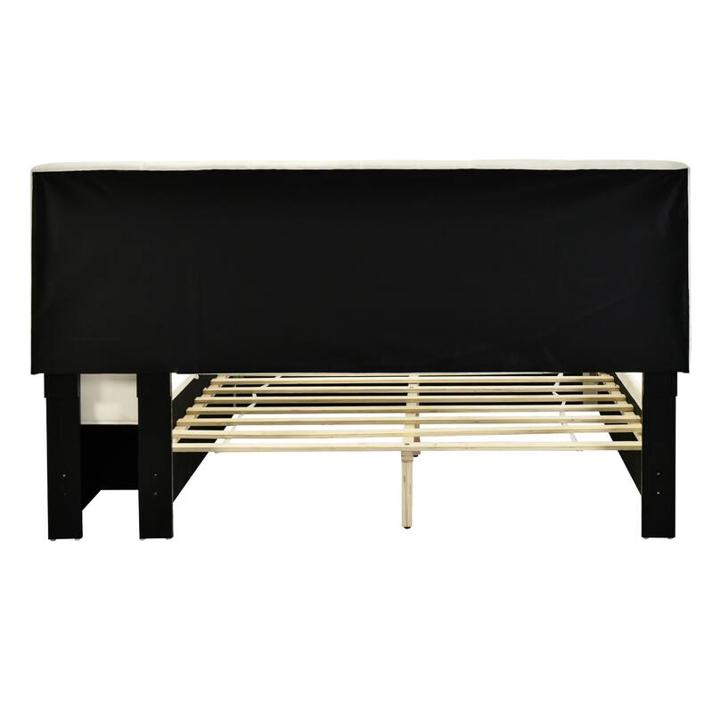 Elegant Design Upholstered Platform Bed with Lateral Storage Compartments