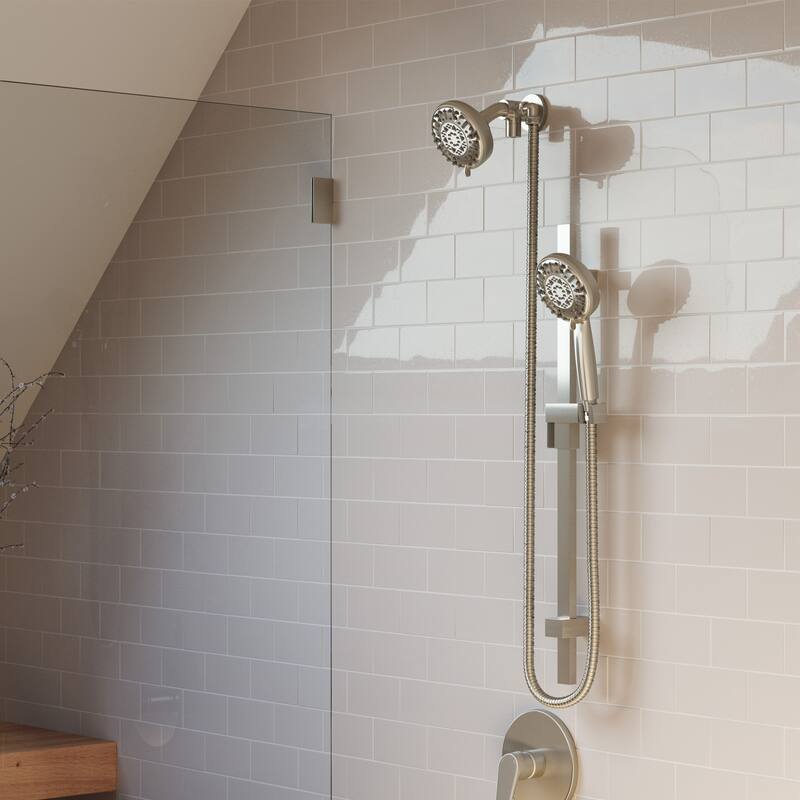 Retreat 4-in Multi-function Showerhead Shower System with Slide Bar and Multi-function Handshower Brushed Nickel 1.8 GPM