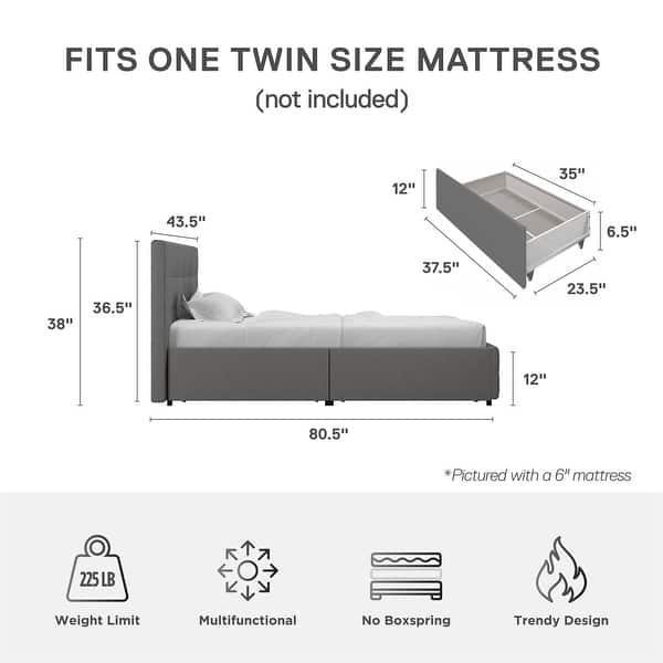 dimension image slide 0 of 2, Avenue Greene Romeo Upholstered Bed with Storage