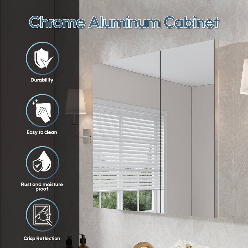Recessed or Surface Wall Mount Bathroom Medicine Cabinet With Adjustable Glass Shelves