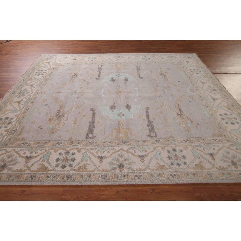 Earth Tone Oushak Indian Area Rug Handmade Wool Carpet - 8'0"x 9'9"