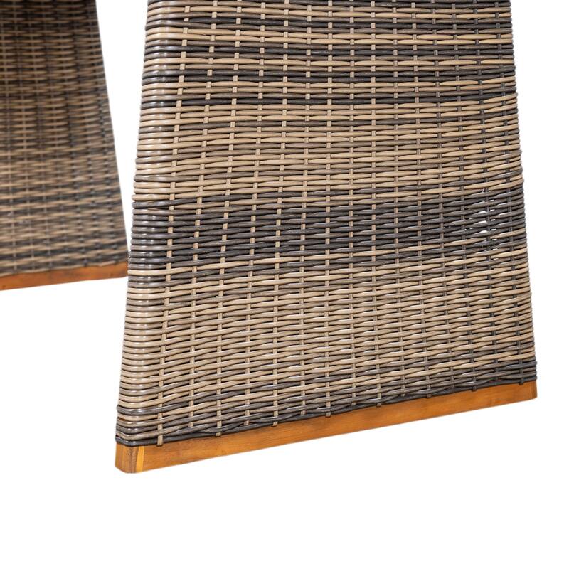 Outdoor Dining Table Acacia Wood Slatted Top with Woven Rattan Base