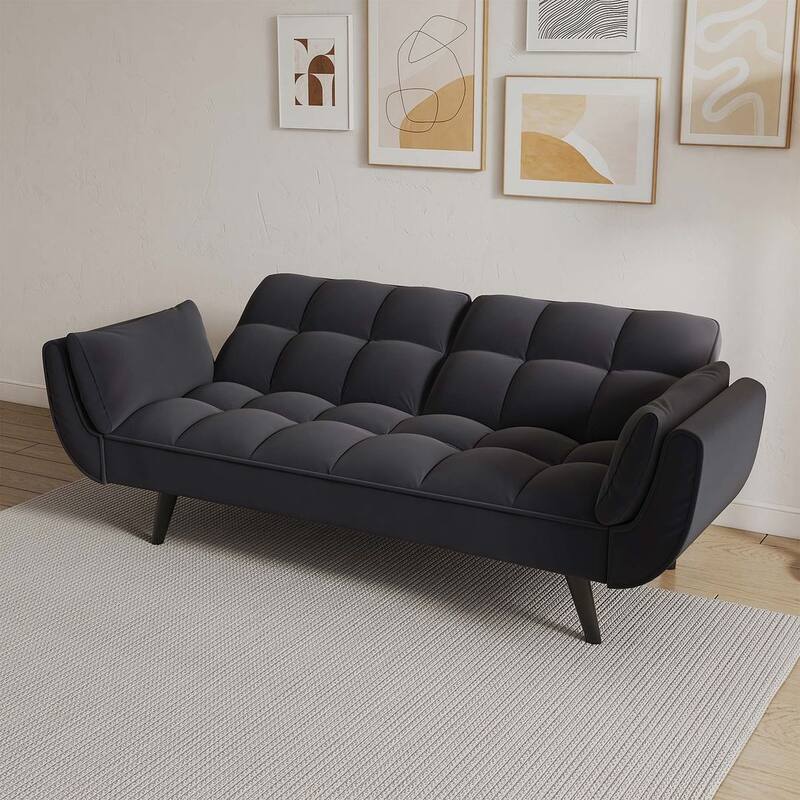 57" Futon Sofa Bed, Convertible Folding Futon Couch Recliner Lounge For Living Room