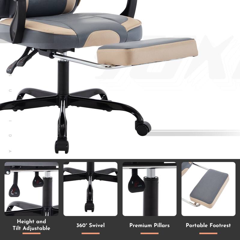 Gaming Chair, Ergonomic Computer Chair with Footrest and Massage Lumbar Support, Height Adjustable Swivel Video Game Chair