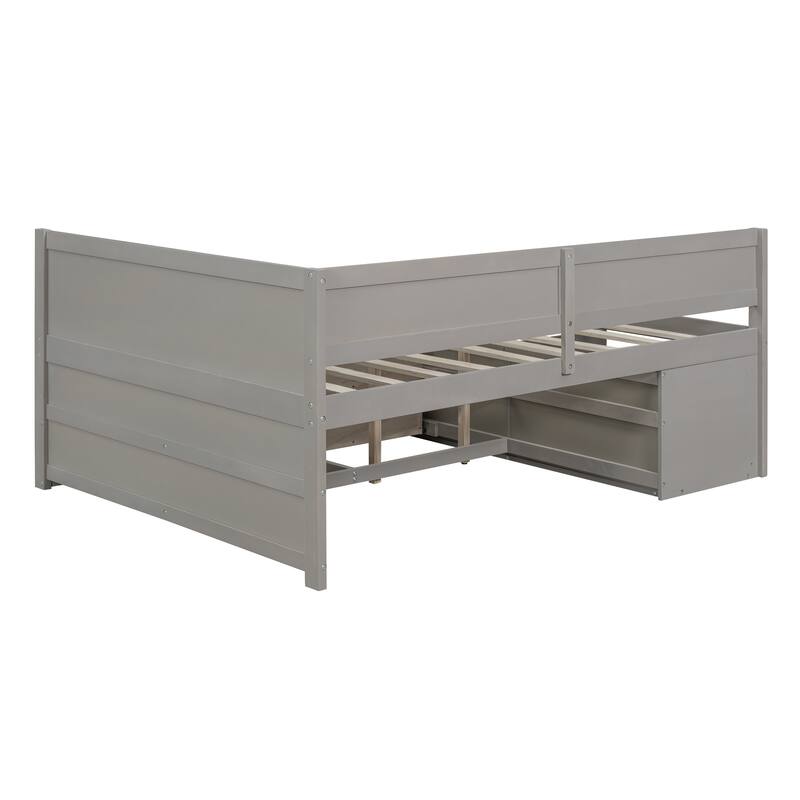 Daybed w/ 3 Storage Shelves, 4 Drawers, Wooden Platform Bed Frame