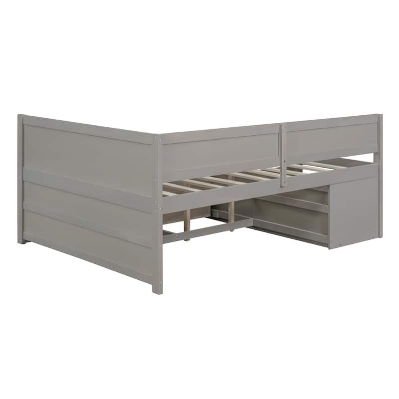 Low-profile Storage Bed Daybed with Drawers and Side Shelves for Kids
