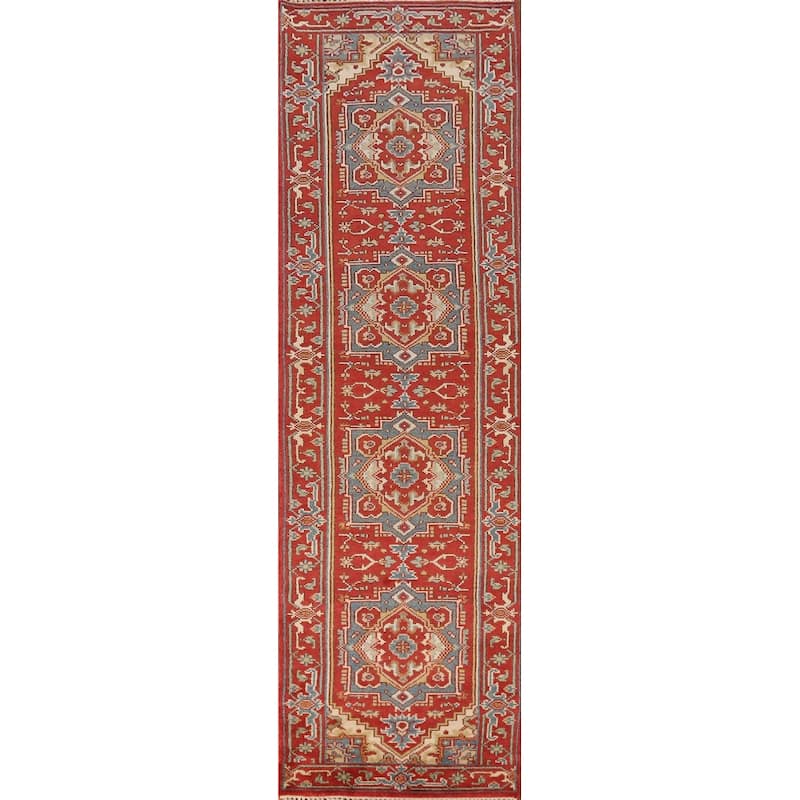 Traditional Heriz Serapi Style Runner Rug Hand-Knotted Wool Carpet - 2'6" x 11'5"
