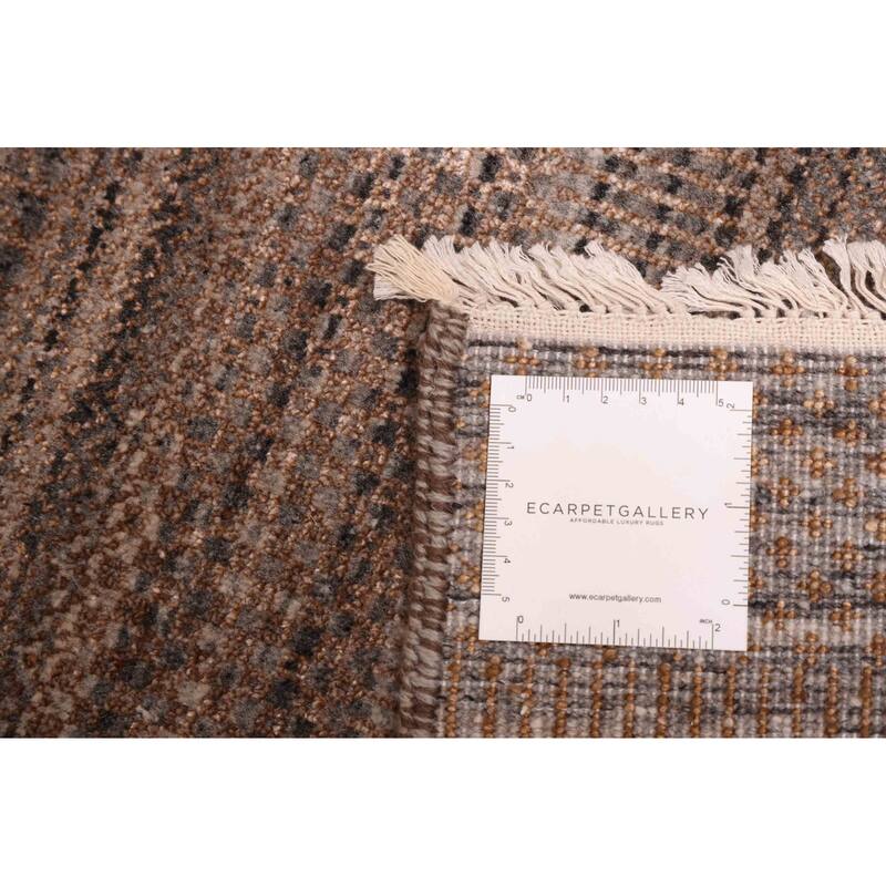 ECARPETGALLERY Hand-knotted Finest Silk Shadow Taupe Viscose, Wool Rug - 5'11 x 8'11