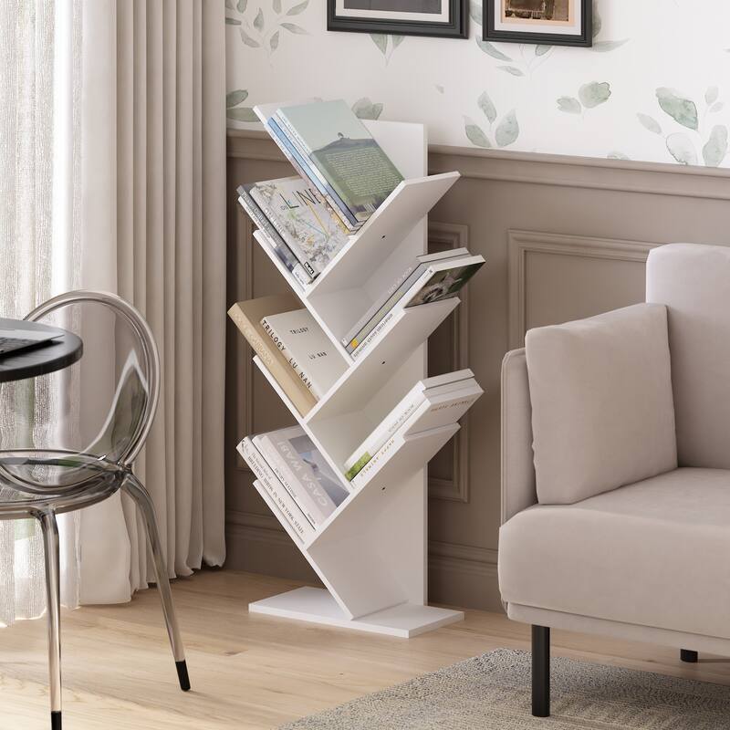Furinno Tree Bookshelf 7-Tier Floor Standing Tree Bookcase, Amber Pine