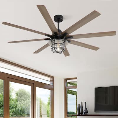 Double-Color Blades Ceiling Fan with Light, 66" Reversible DC Motor Ceiling Fan Chandelier for Living Room Bedroom, Black+Brown