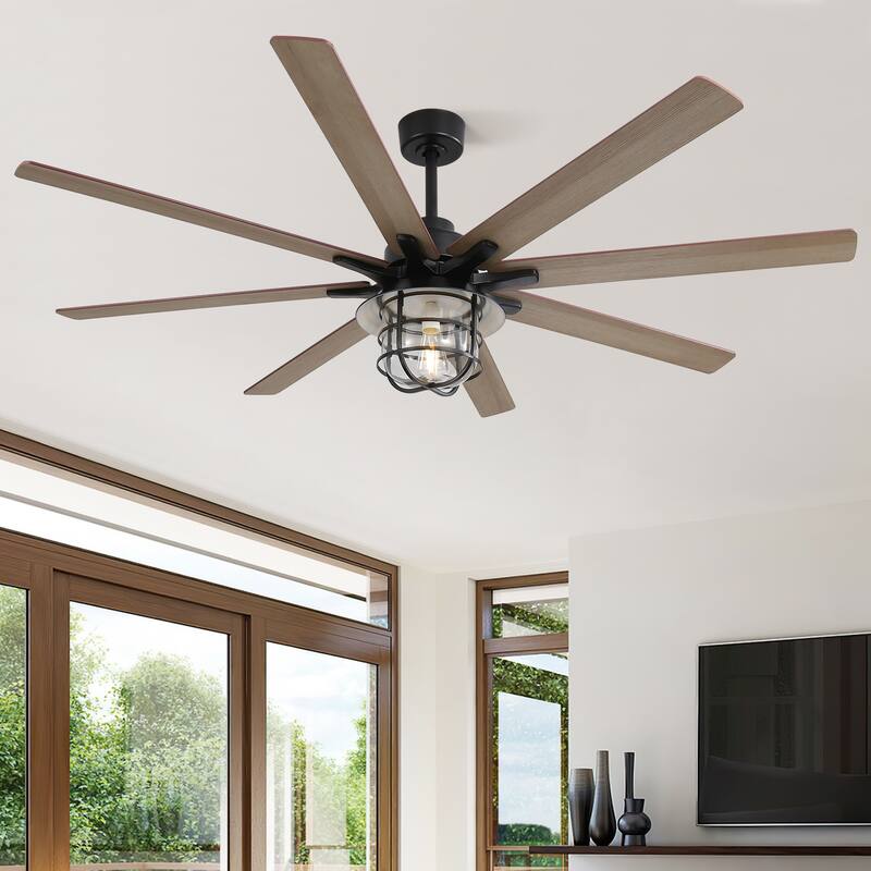 Farmhouse 66 Inch Large Ceiling Fan with Light & Remote Control, Two-Color Blade Ceiling Fan, 6 Speeds Reversible DC Motor