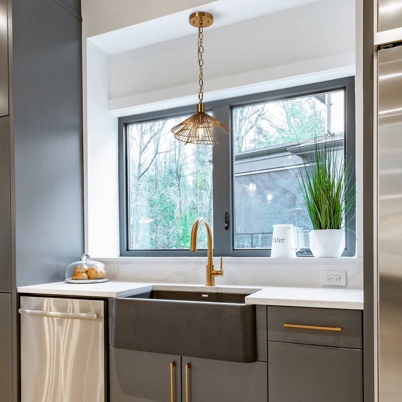 Modern Farmhouse 1-Light Pendant Light for Kitchen Island Dining Room - Gold