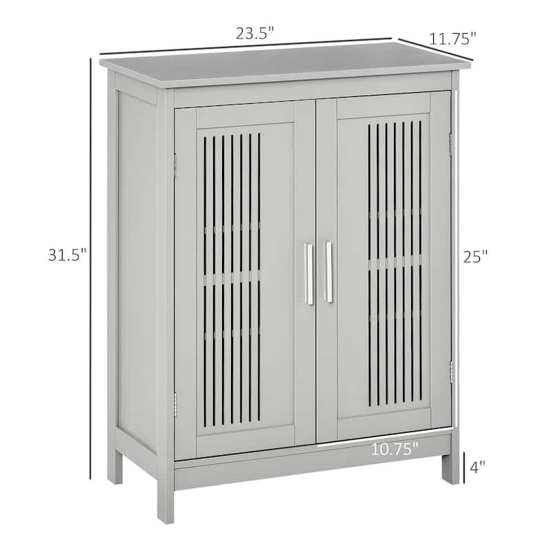 kleankin Modern Bathroom Floor Cabinet, Free Standing Linen Cabinet, Storage Cupboard with 3 Tier Shelves, Grey