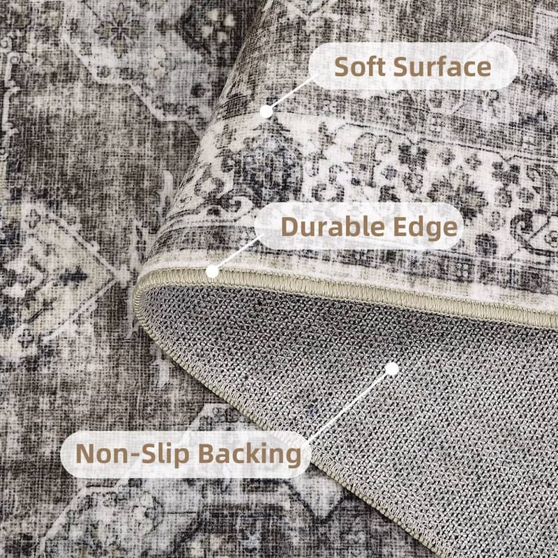 Vintage Rugs for Living Room, Medallion Print Soft Non Slip Low Pile Floor Carpet