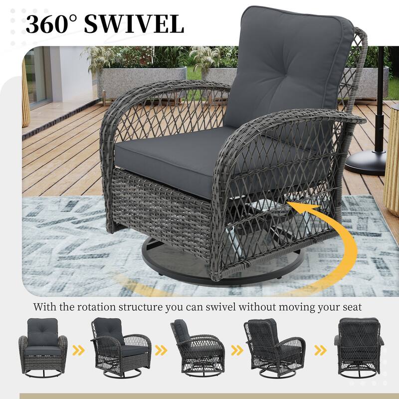 UPHA 6-Piece Patio Outdoor Wicker Swivel Rocking Chair Set with Side Table and Cushions