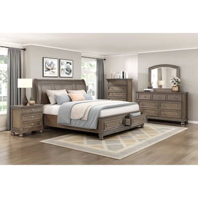 Classic Master Bedroom Set Platform Storage Bed Antique Brown Finish Furniture