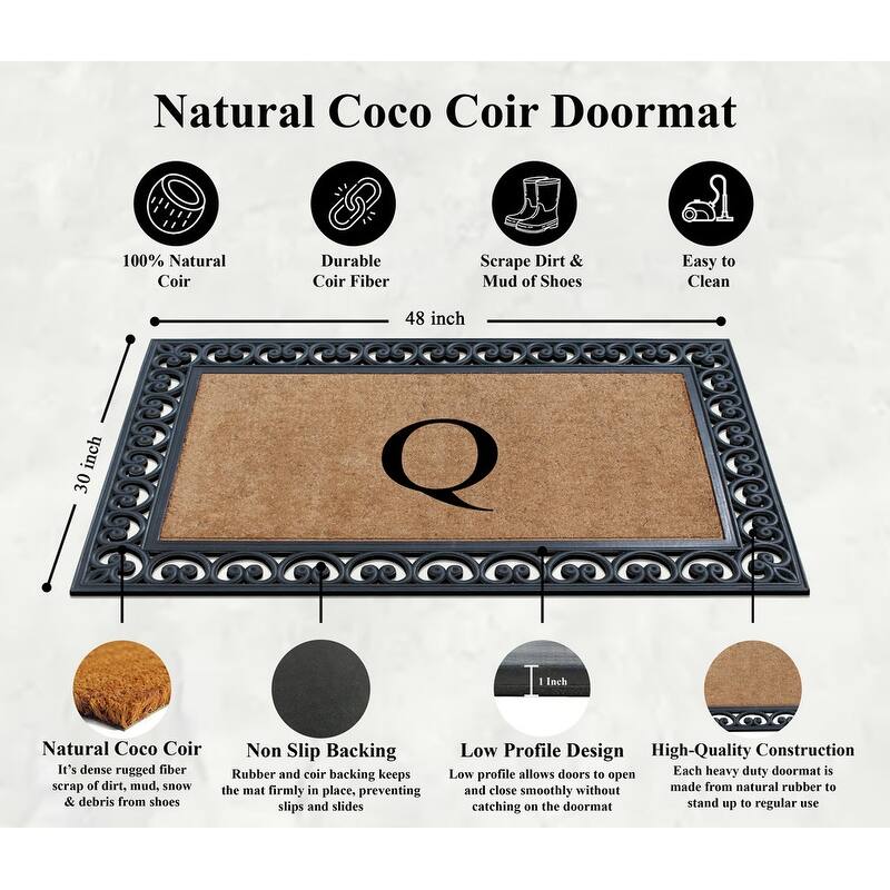 A1HC Natural Rubber and Coir Monogrammed Front Porch Entry Doormat 30"X48"