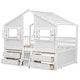 preview thumbnail 10 of 26, Full Size House-shaped Loft Bed with House Roof Frame Skylight Windows 4 Storage Drawers Guardrails and Stairs for Kids' Room