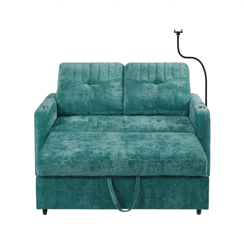 53.9" Modern Loveseat Pull-Out Sofa Bed With Adjustable Backrest
