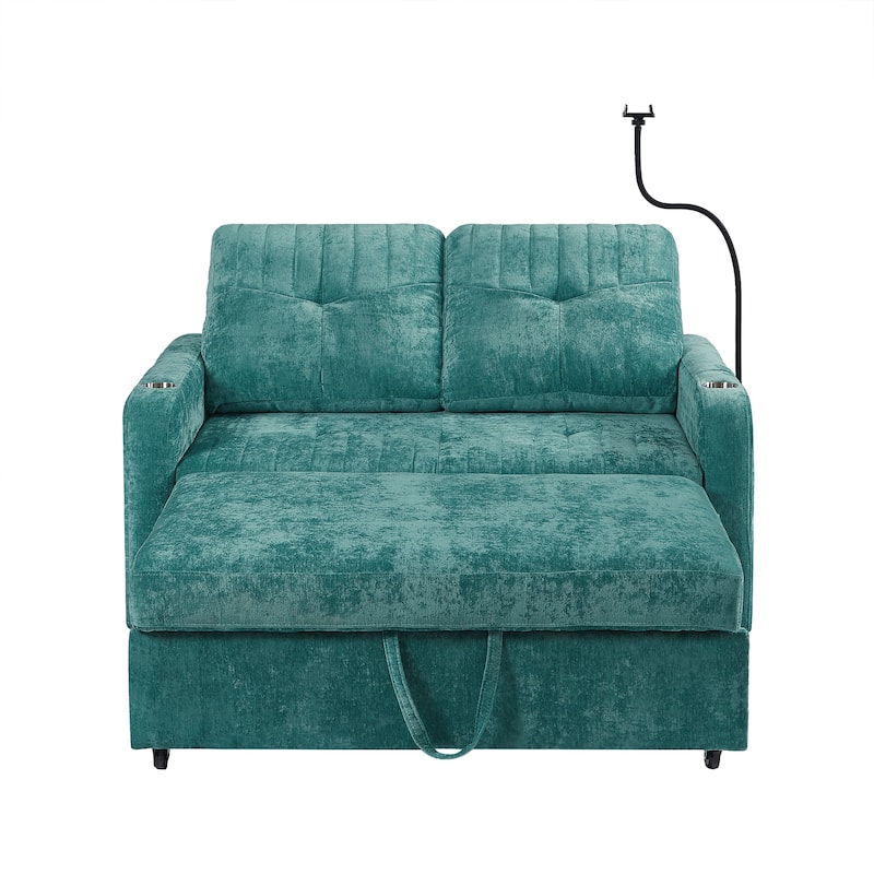 Multi-Functional Sleeper Sofa Pull-Out Loveseat with USB Charging, Sofa Bed with Adjustable Backrest and Storage Pockets