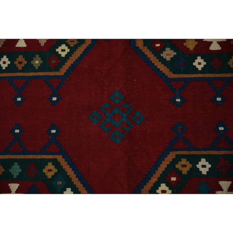Hand Woven Oriental 100% Wool Carpet Southwestern Tribal Red Kilim Area Rug - 9' 11'' X 8' 6''