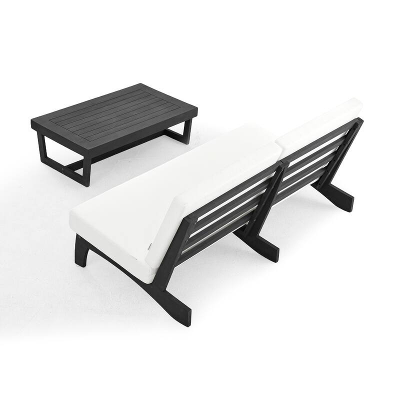 3-Seat Outdoor Sofa Set with Solid Wood Coffee Table, Weather-Resistant Cushions