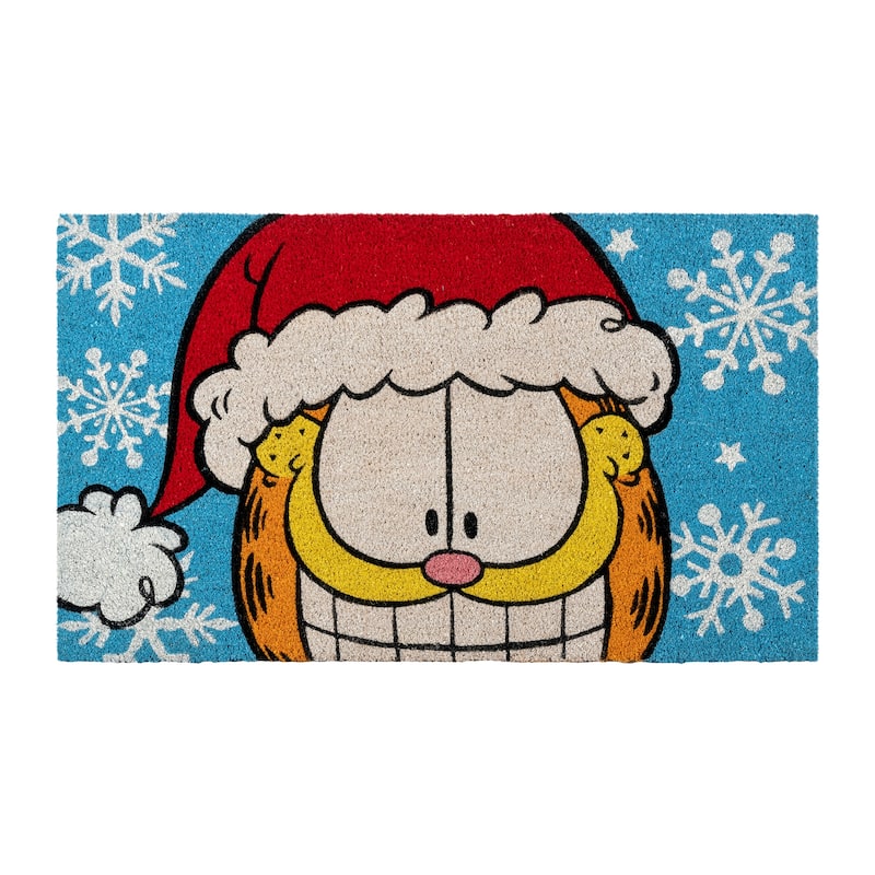 Licensed Paramount Garfield Santa Hat and Snowflakes Coir Door Mats, 2PK