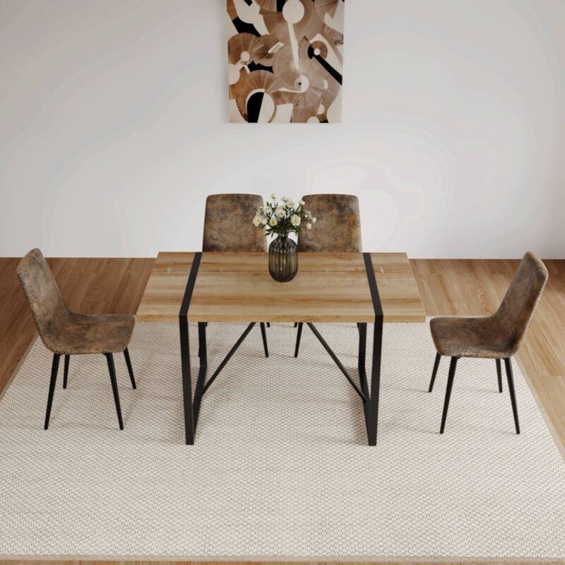 MDF Wood Colour Dining Table and Modern Dining Chairs Set of 4, Dining Room Table and Linen Chairs
