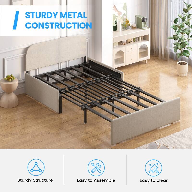 Mixoy Linen 2-in-1 Convertible Sofa Bed,Twin/Queen Pull Out Sleeper Sofa with Mattress,Cushions