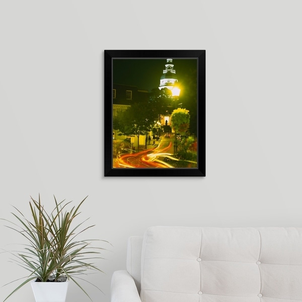 "High angle view of a downtown street, Annapolis, Maryland" Black Framed Print