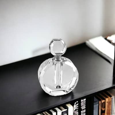 HomeRoots 5" Clear Crystal Decorative Perfume Bottle - 4.75" x 1.75" x 3.25"