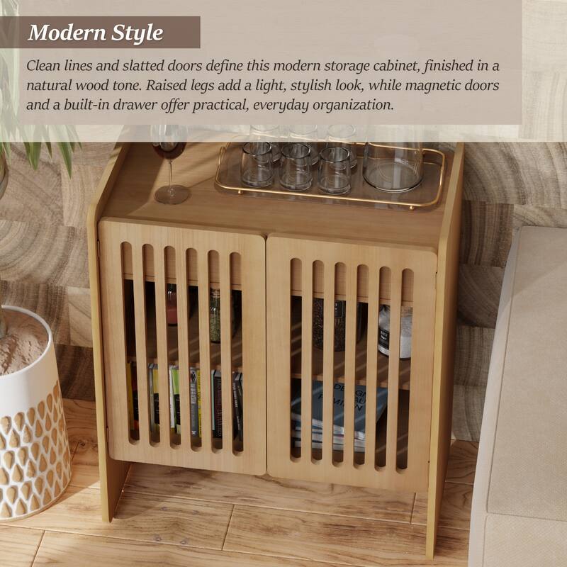 COZAYH Mid-Century Modern Buffet Cabinet with 2 Doors and Drawer, Magnetic Wooden Storage Cabinet for Living Room or Dining Room