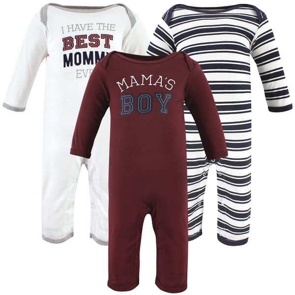 slide 1 of 1, Hudson Baby Infant Boys Cotton Coveralls, Mamas Boy 0 - 3 Months - White/Red