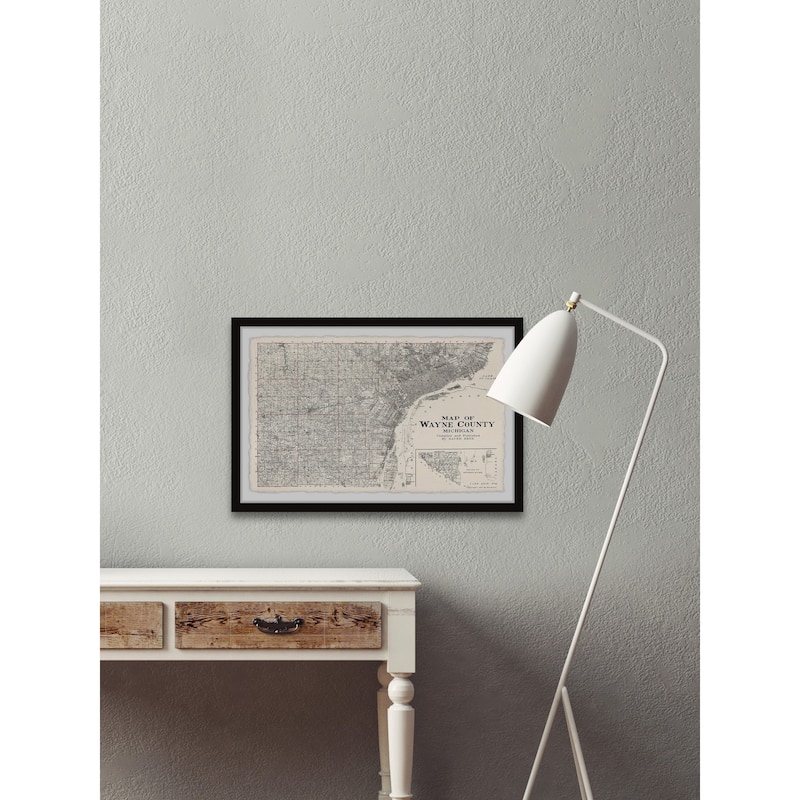 'Map of Wayne County, Michigan' Framed Painting Print