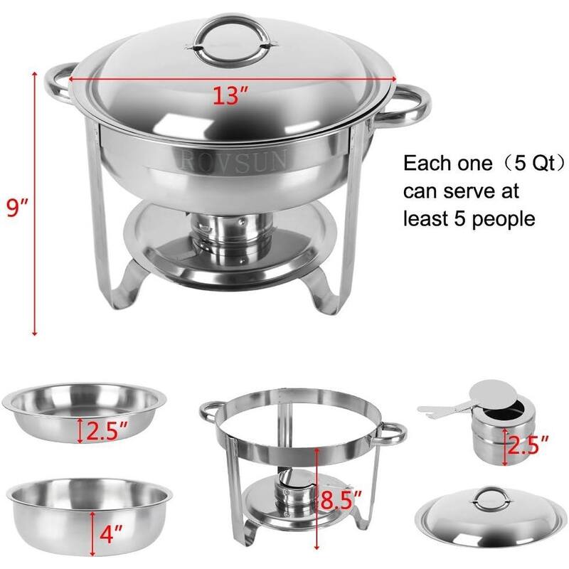 6Pcs 5 Quarts Stainless Steel Round Chafing Dish 6Set On Sale