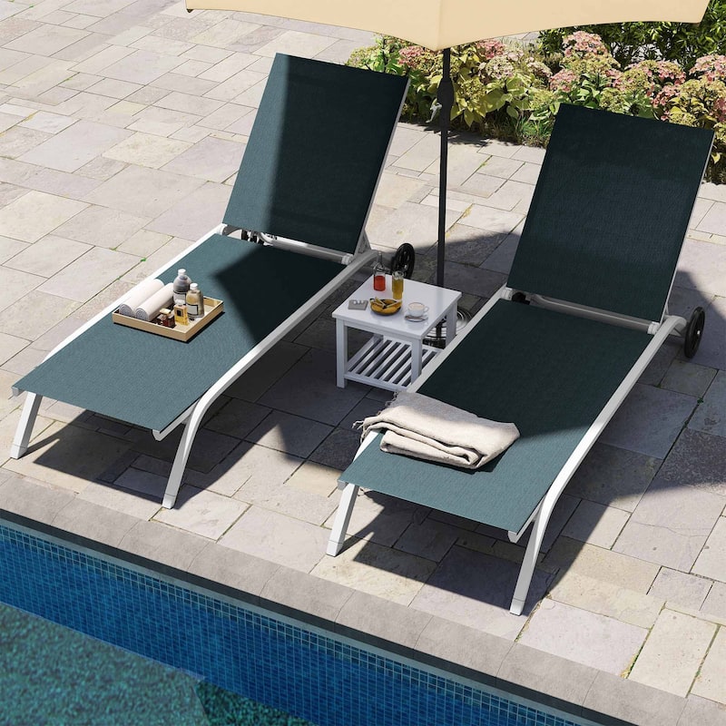63.6" Long Reclining Chaise Lounge with Wheels - Green