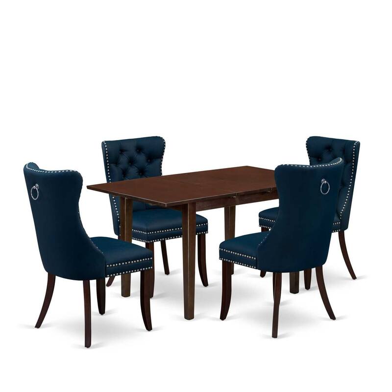 5-Piece Mahogany Finish Solid Wood Top - Rectangular Dining Room Set - Seats 4