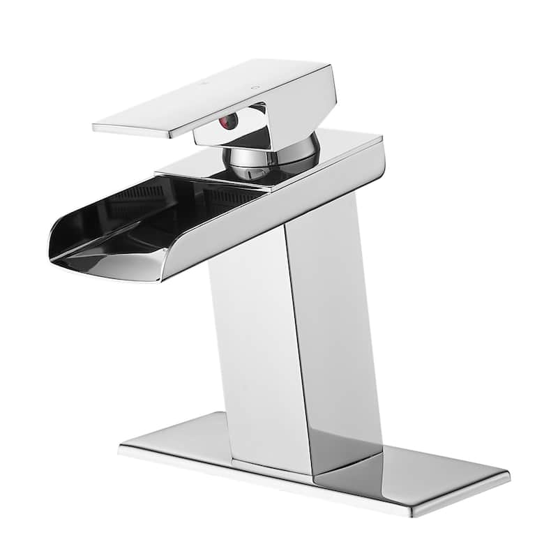 Single Handle Bathroom Faucet with Deck Plate 304 Stainless Steel 1 Hole Modern Bathroom Sink Basin Faucets - Polished Chrome