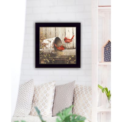 TrendyDecor4U Farmhouse "Playing Around" Framed Print Wall Art by John Rossini - Red, Tan, Green, White, Earthtones